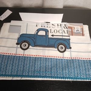 Farmer's Market Fresh & Local Blue Pickup Country Rustic Table Runner Home Decor